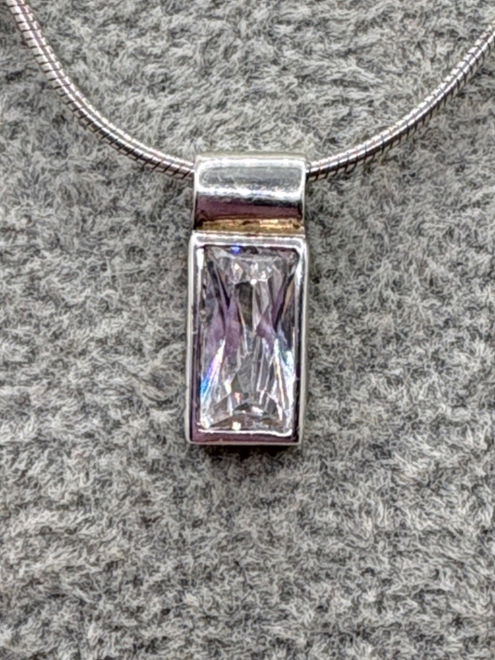 Vintage Boma Italy Rectangular Clear Crystal Baguette Necklace Sterling Silver